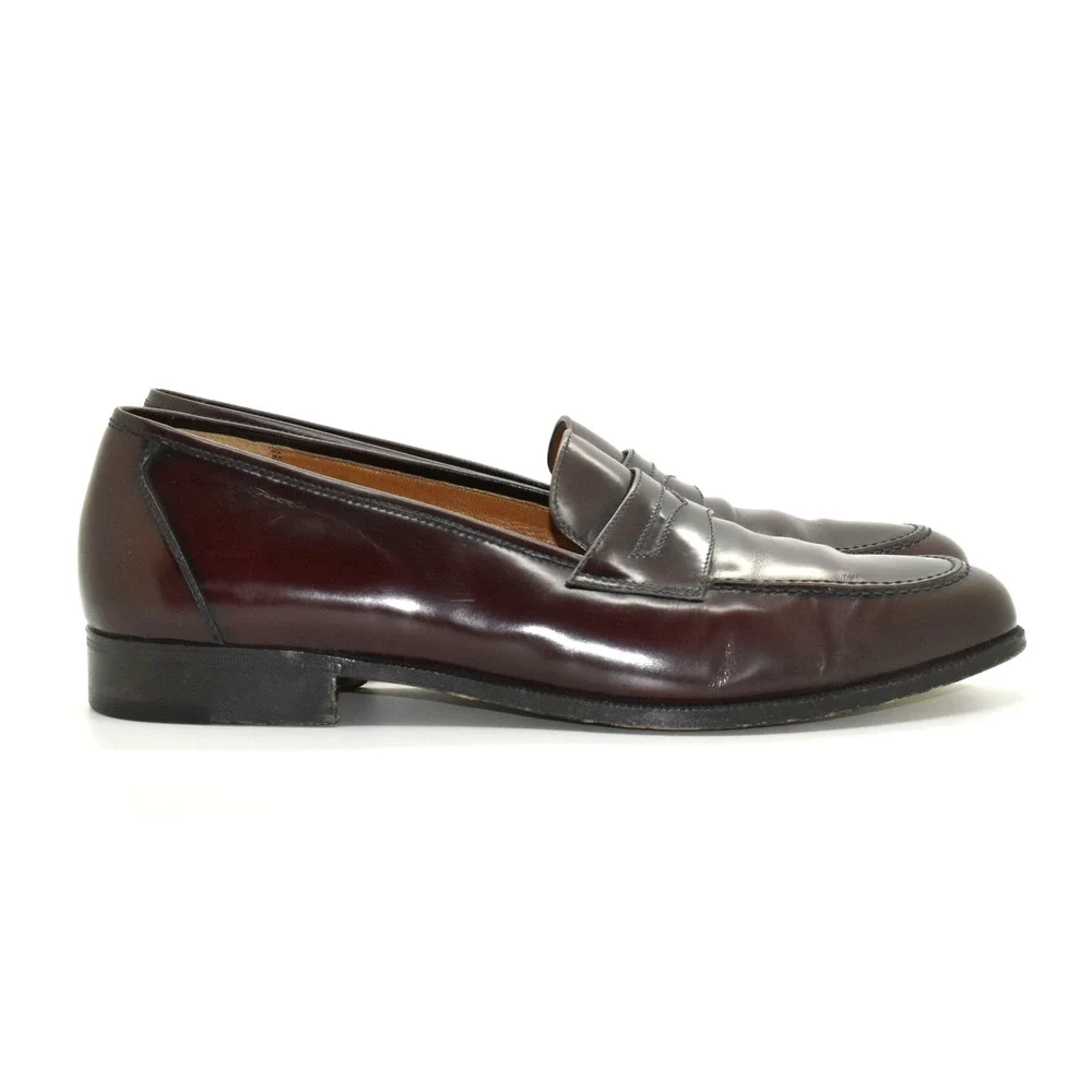 B0 Auth SALVATORE FERRAGAMO Deep Red Cherry Leather Penny Loafer Shoes Size 10D